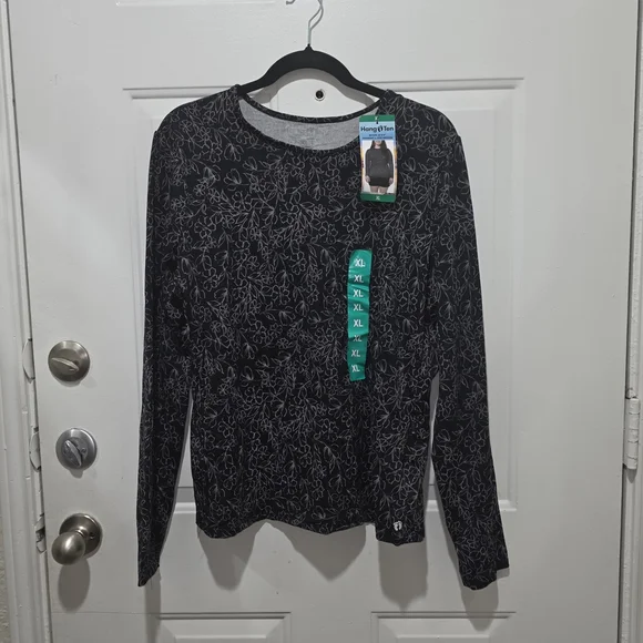 NWT Hang Ten SPF 50 Women's Black and Gray Floral Long Sleeve Tee - Picture 1 of 3